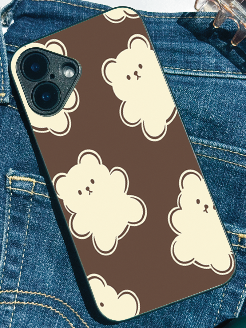 Cocoa Bear Printed Glass Back iPhone Covers (11–16) Series | Cute Designs
