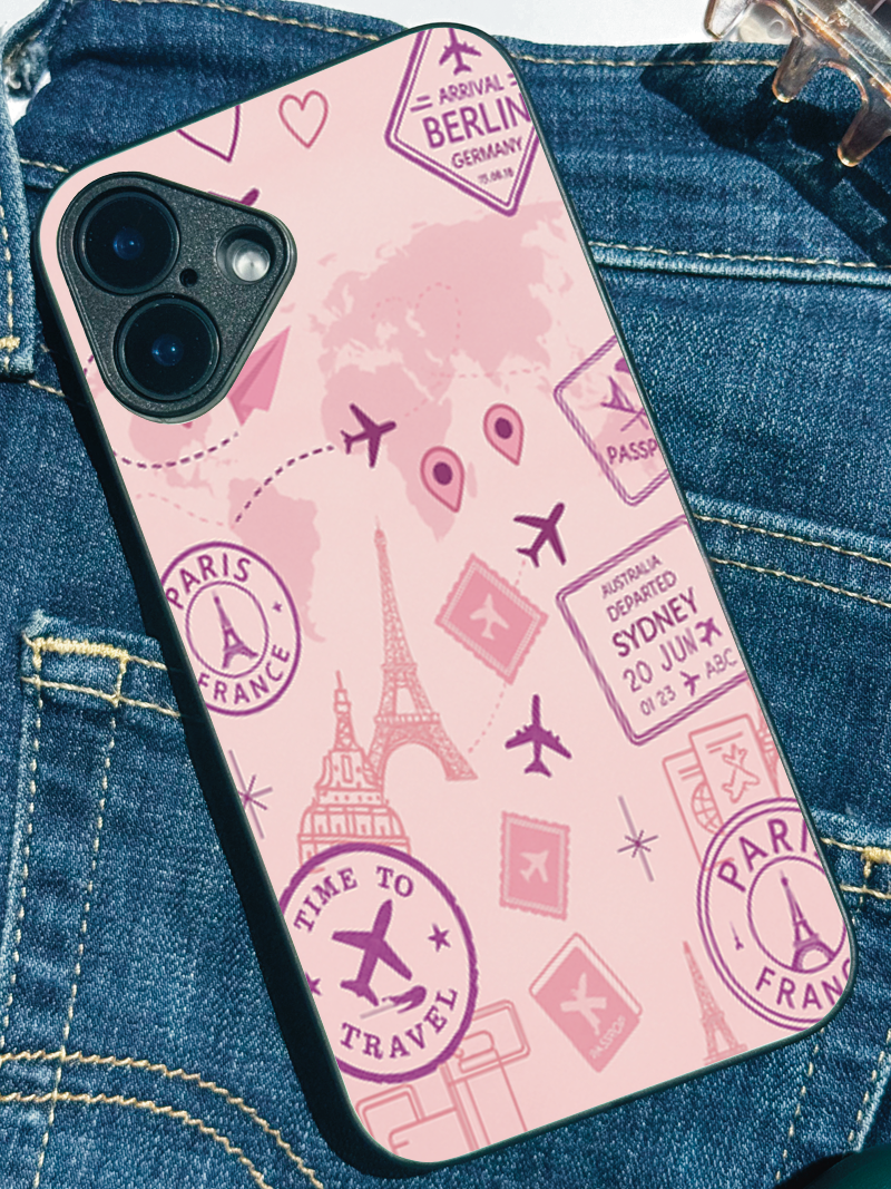 Travel Bug Printed Glass Back iPhone Covers (11–16) Series | Aesthetic Designs