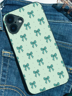 Mint Bow Printed Glass Back iPhone Covers (11–16) Series | Cute Designs