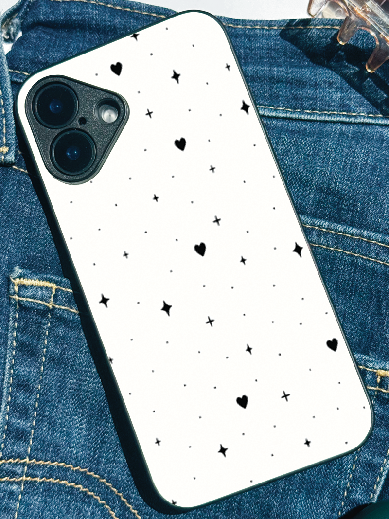 Starry Hearts Printed Glass Back iPhone Covers (11–16) Series | Aesthetic Designs