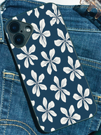 Navy Petals Printed Glass Back iPhone Covers (11–16) Series | Aesthetic Designs