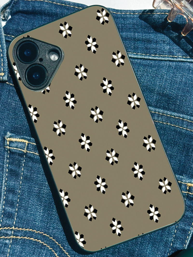 Taupe Flora Printed Glass Back iPhone Covers (11–16) Series | Aesthetic Designs