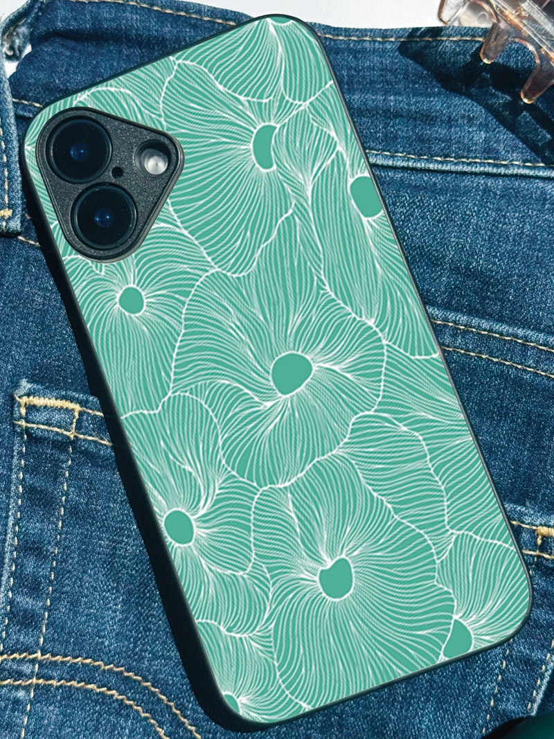 Aqua Flora Printed Glass Back iPhone Covers (11–16) Series | Aesthetic Design