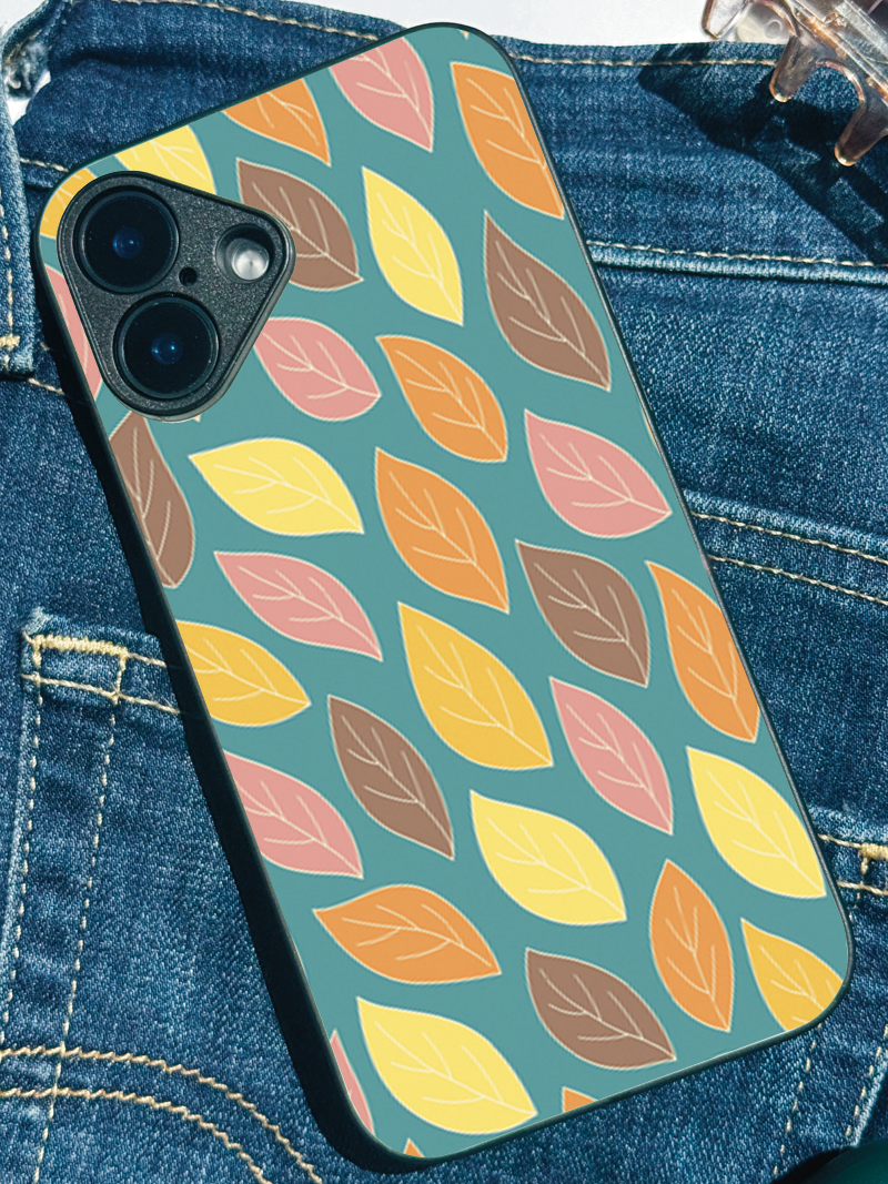 Falling Leaves Printed Glass Back iPhone Covers (11–16) Series | Aesthetic Designs