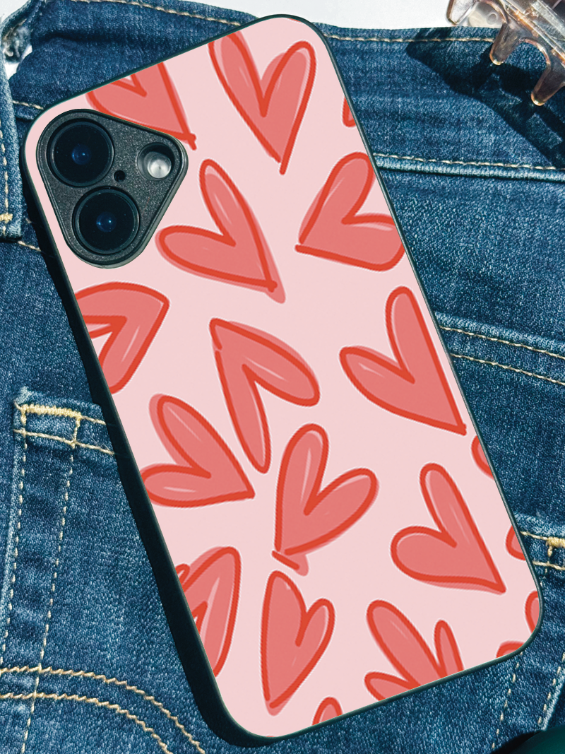 Love Scribbles Printed Glass Back iPhone Covers (11–16) Series | Cute Design