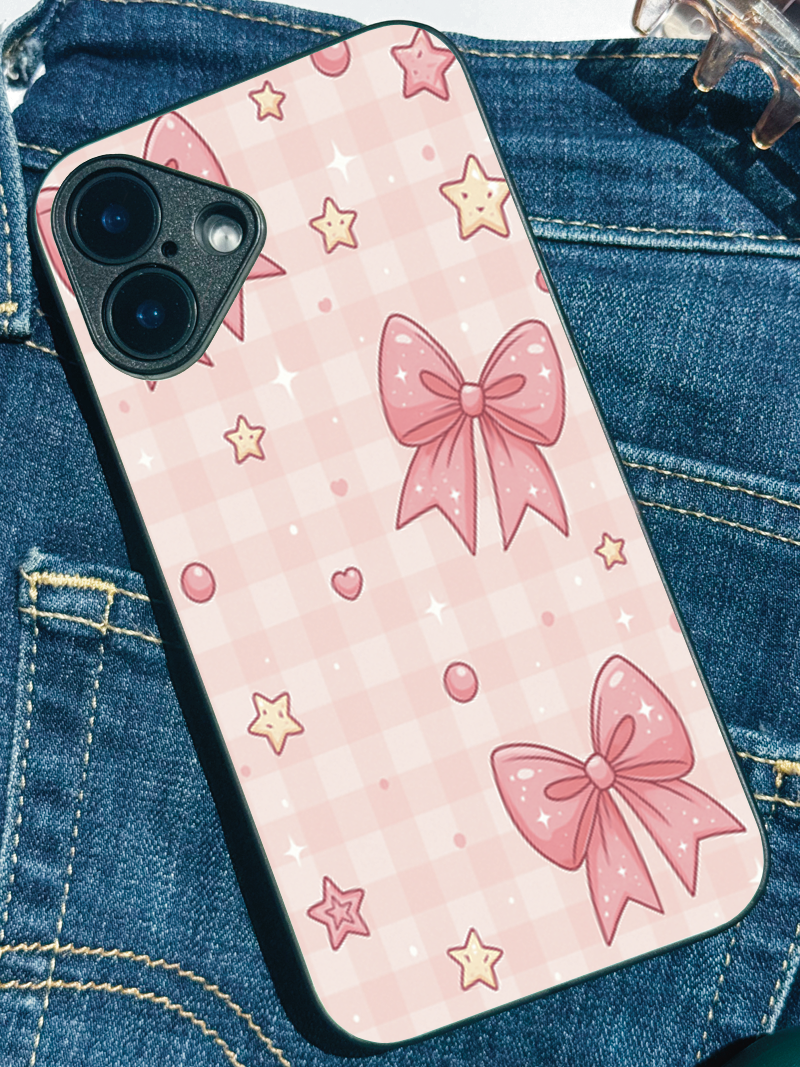 Kawaii Bow  Printed Glass Back iPhone Covers (11–16) Series |Cute Design
