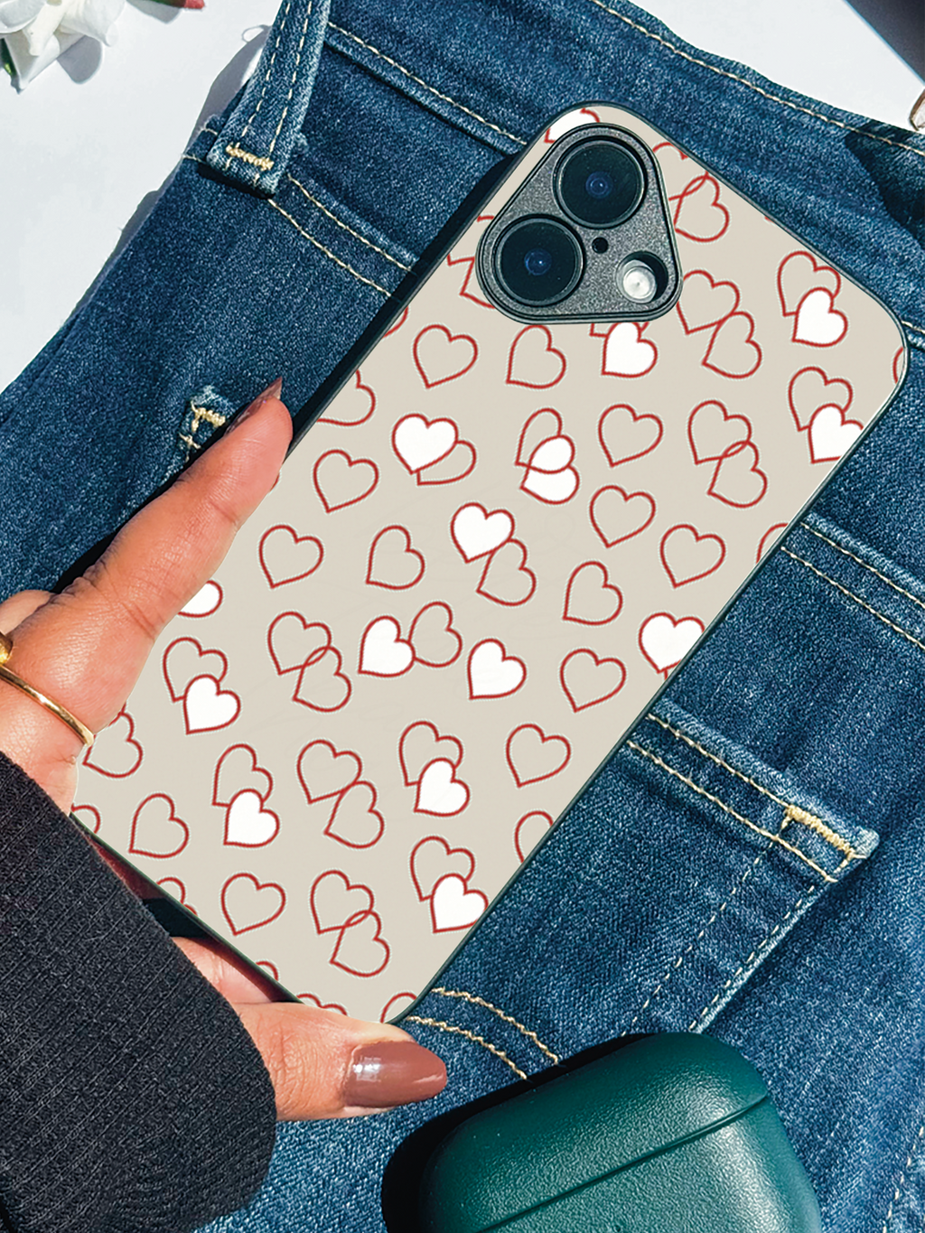 Simple Hearts Printed Glass Back iPhone Covers (11–16) Series | Aesthetic Designs