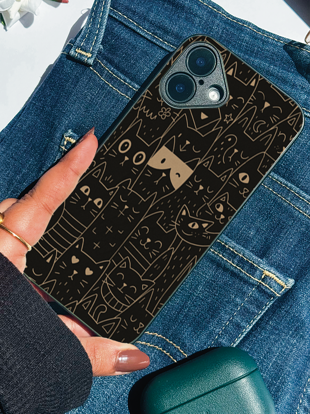 Meow Mood Printed Glass Back iPhone Covers (11–16) Series | Cute Designs