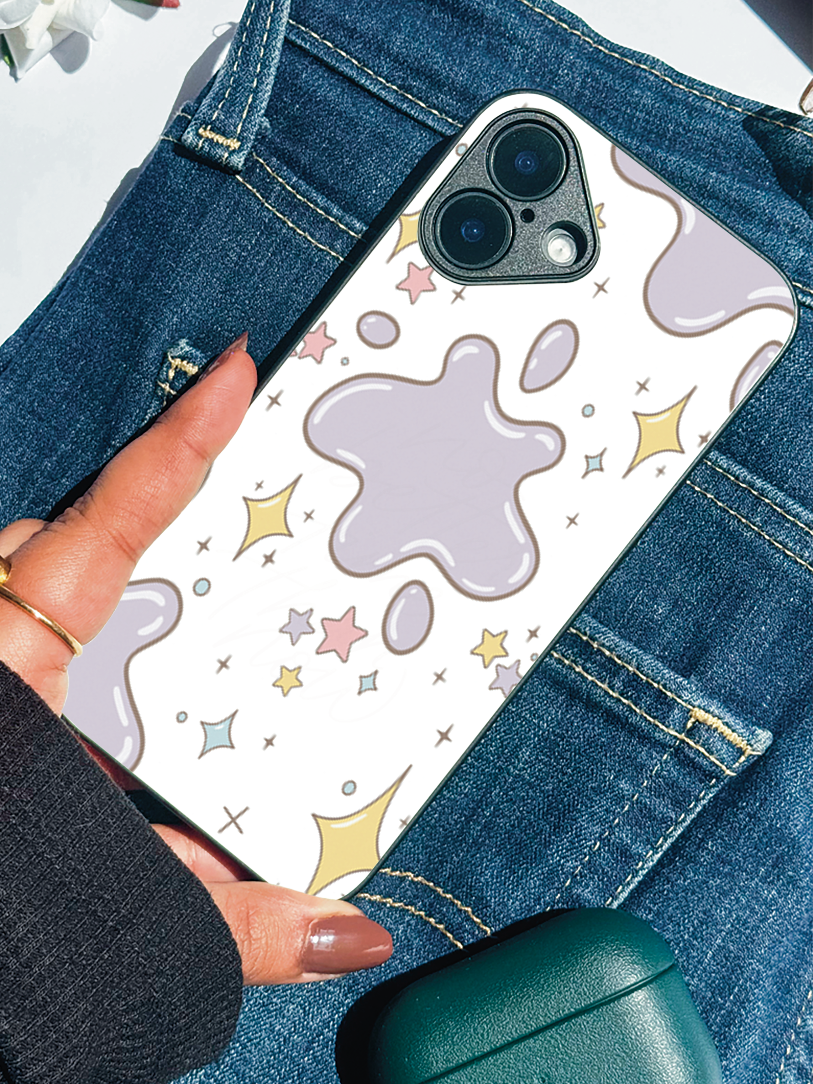 Starlit Splash Printed Glass Back iPhone Covers (11–16) Series | Cute Design