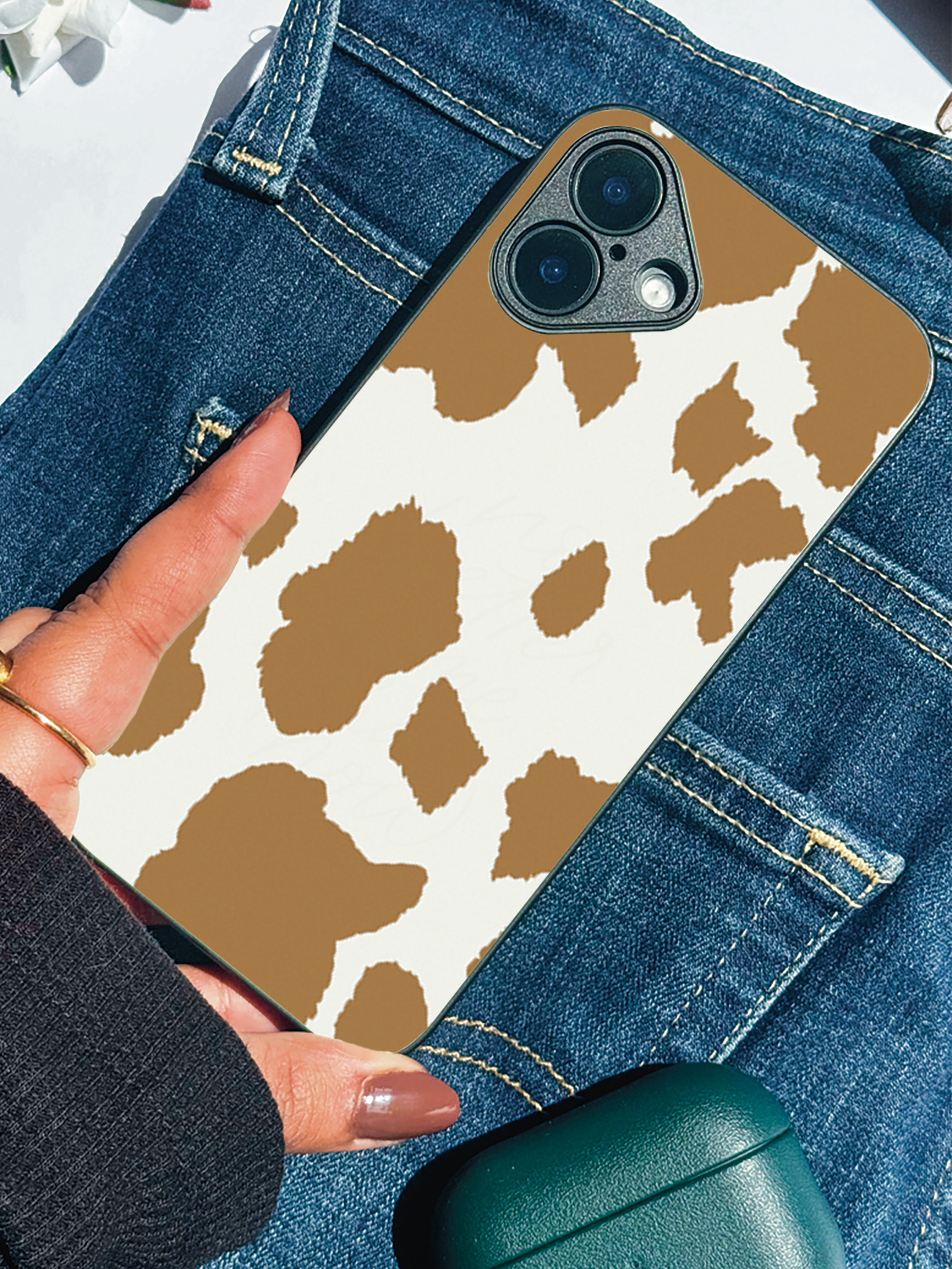 Mocha Moo Printed Glass Back iPhone Covers (11–16) Series | Aesthetic Designs
