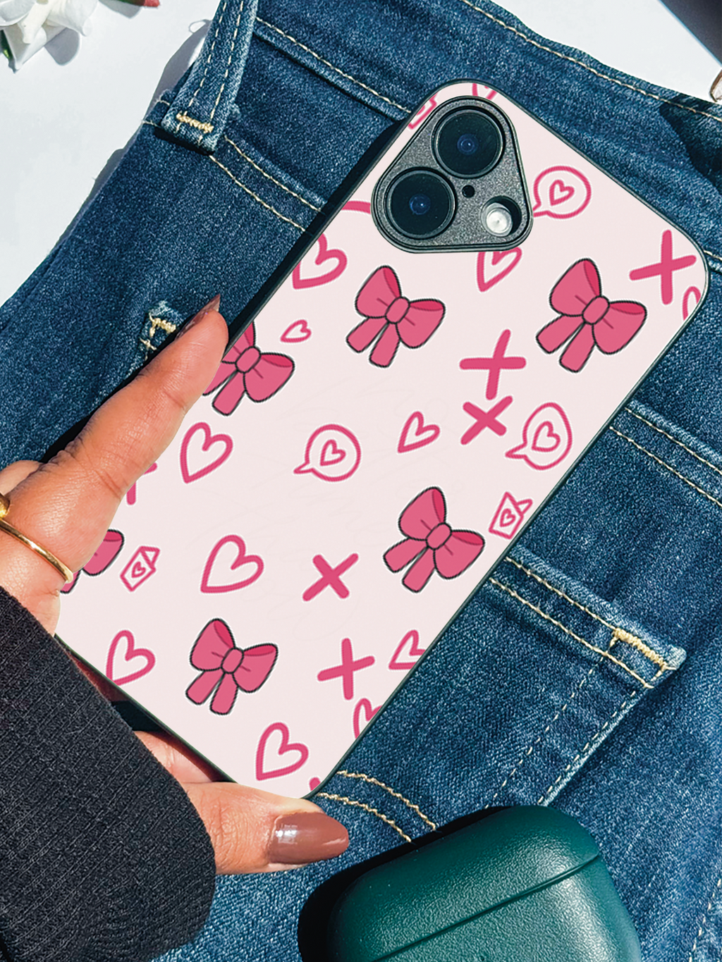 Pink Charm Printed Glass Back iPhone Covers (11–16) Series | Cute Designs