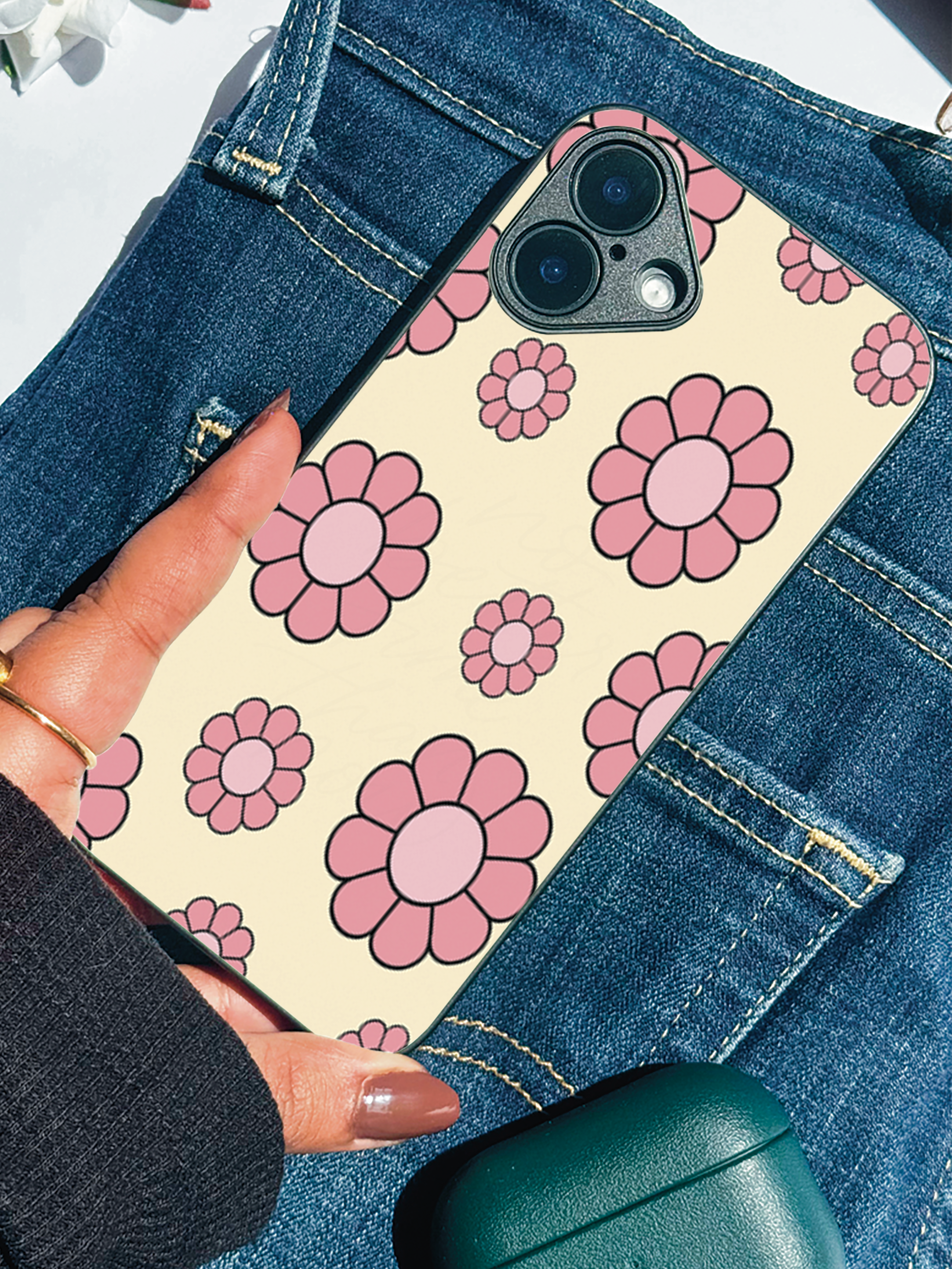 Pink Bloom Pop Printed Glass Back iPhone Covers (11–16) Series | Cute Designs