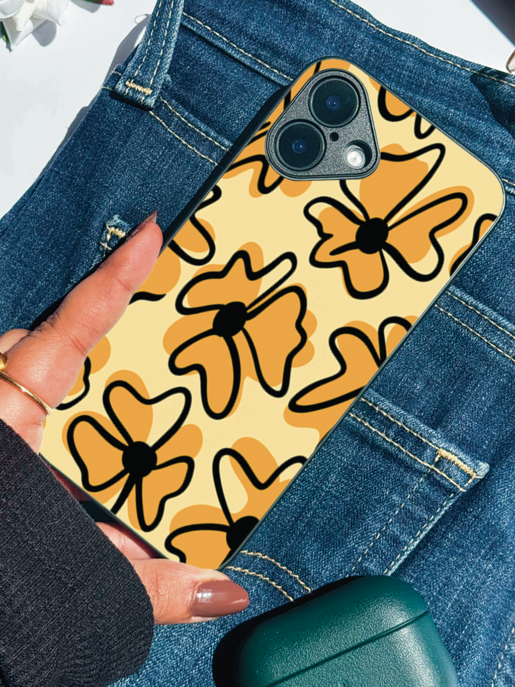 Floral Vibe Printed Glass Back iPhone Covers (11–16) Series | Cute Designs