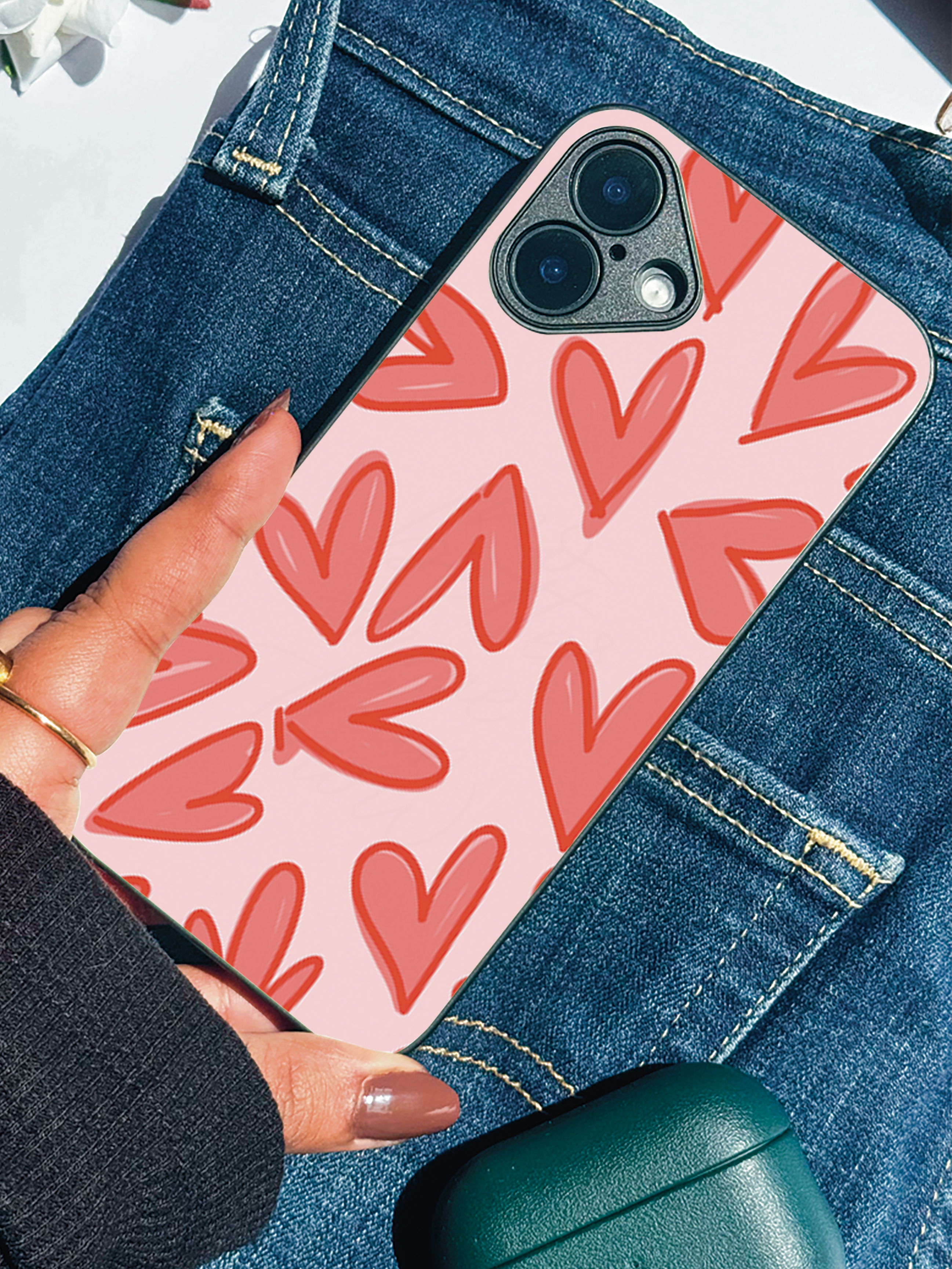 Love Scribbles Printed Glass Back iPhone Covers (11–16) Series | Cute Design