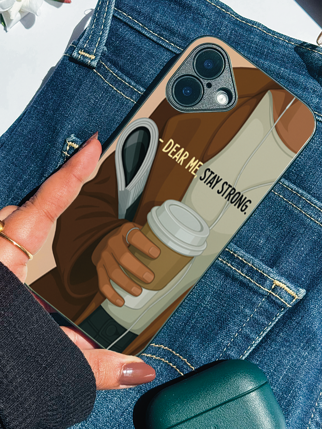 Coffee & Courage Printed Glass Back iPhone Covers (11–16) Series | Aesthetic Designs