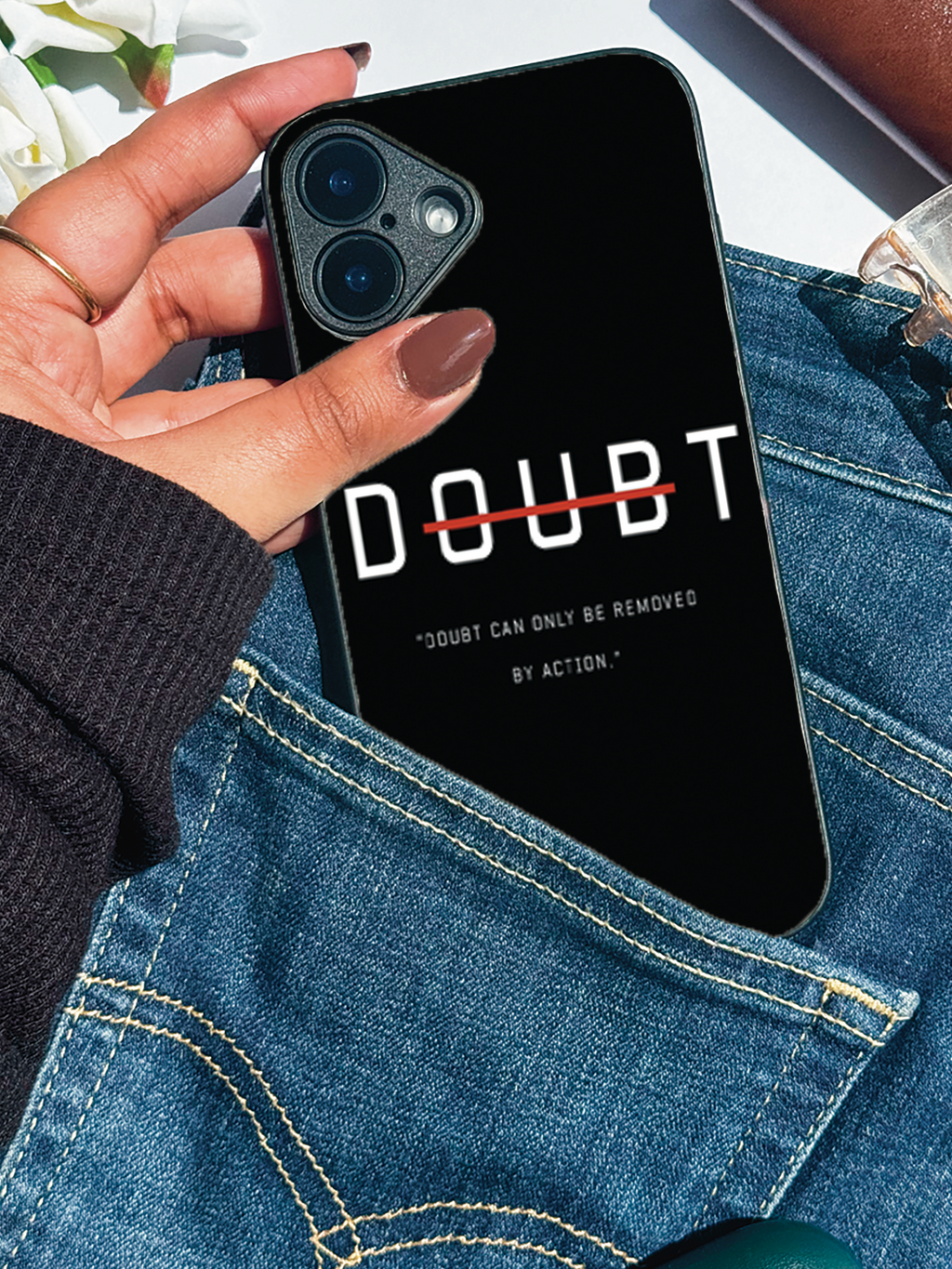 Erase Doubt Printed Glass Back iPhone Covers (11–16) Series | Aesthetic Designs