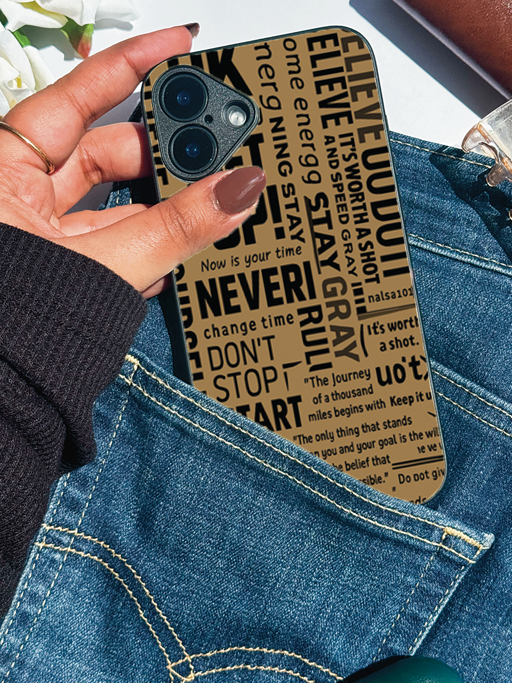 Never Stop Printed Glass Back iPhone Covers (11–16) Series | Aesthetic Designs