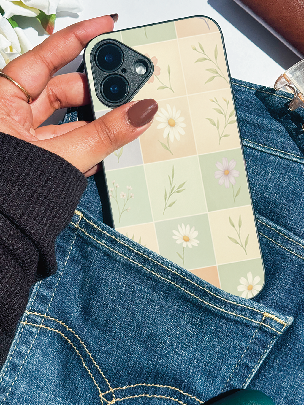 Pastel Tiles Printed Glass Back iPhone Covers (11–16) Series | Aesthetic Designs