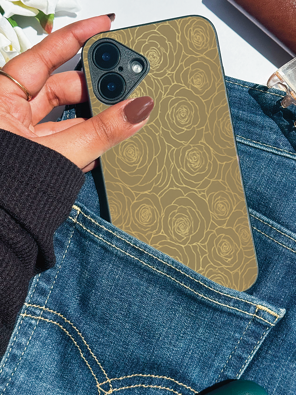 Gilded Rose Printed Glass Back iPhone Covers (11–16) Series | Aesthetic Designs