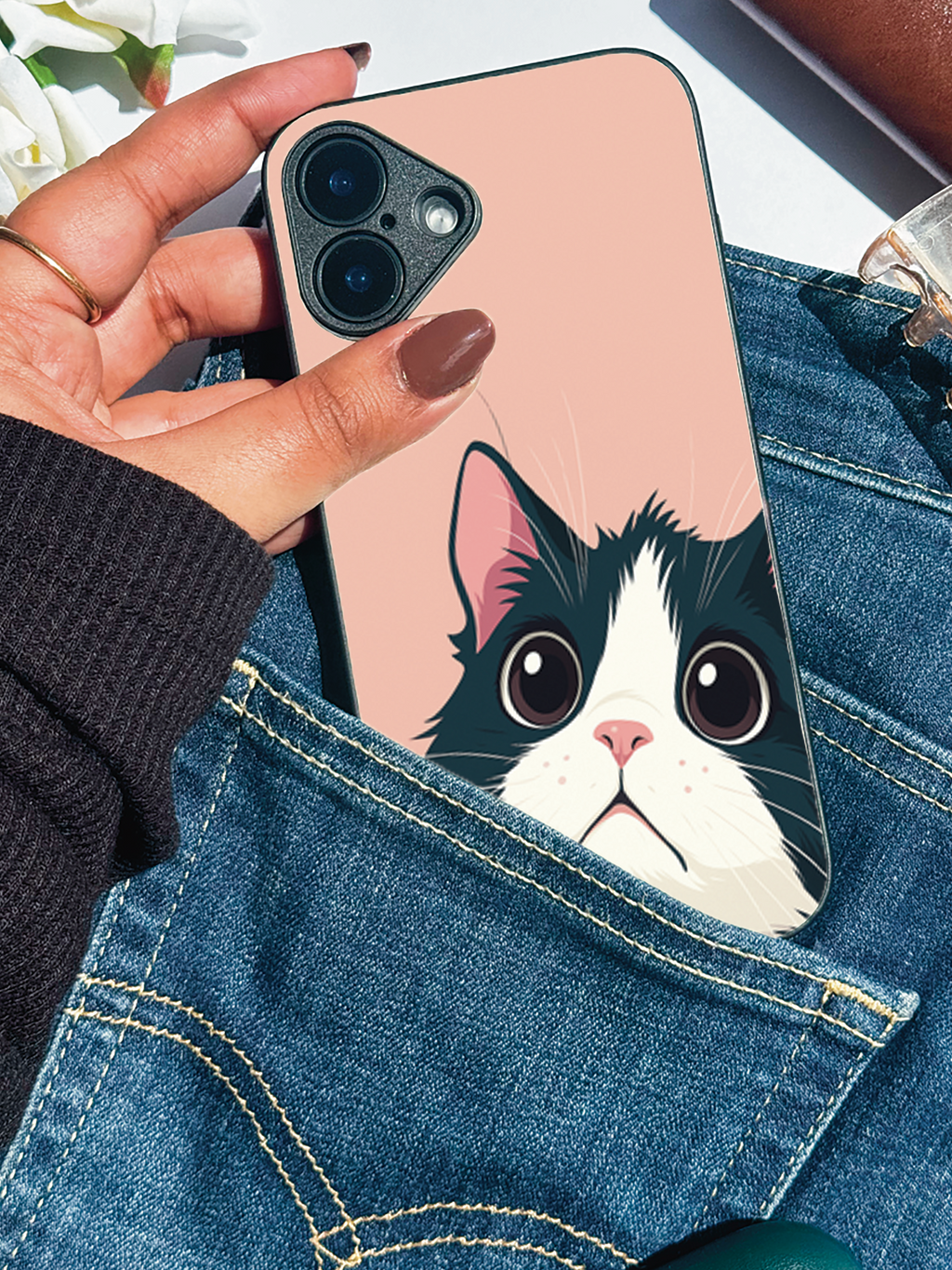 Whisker Love Printed Glass Back iPhone Covers (11–16) Series | Cute Design