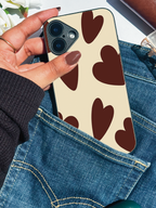 Cocoa Hearts Printed Glass Back iPhone Covers (11–16) Series | Aesthetic Designs