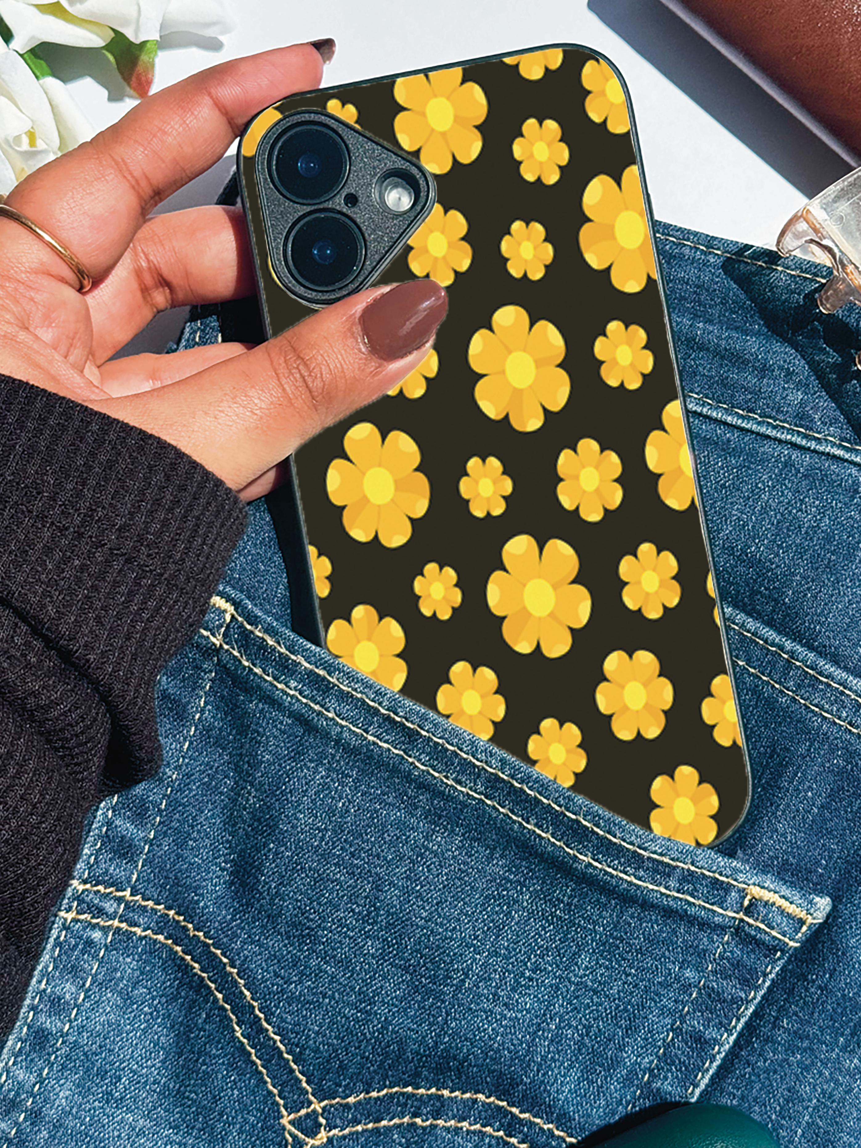 Sunset Petals Printed Glass Back iPhone Covers (11–16) Series | Cute Designs