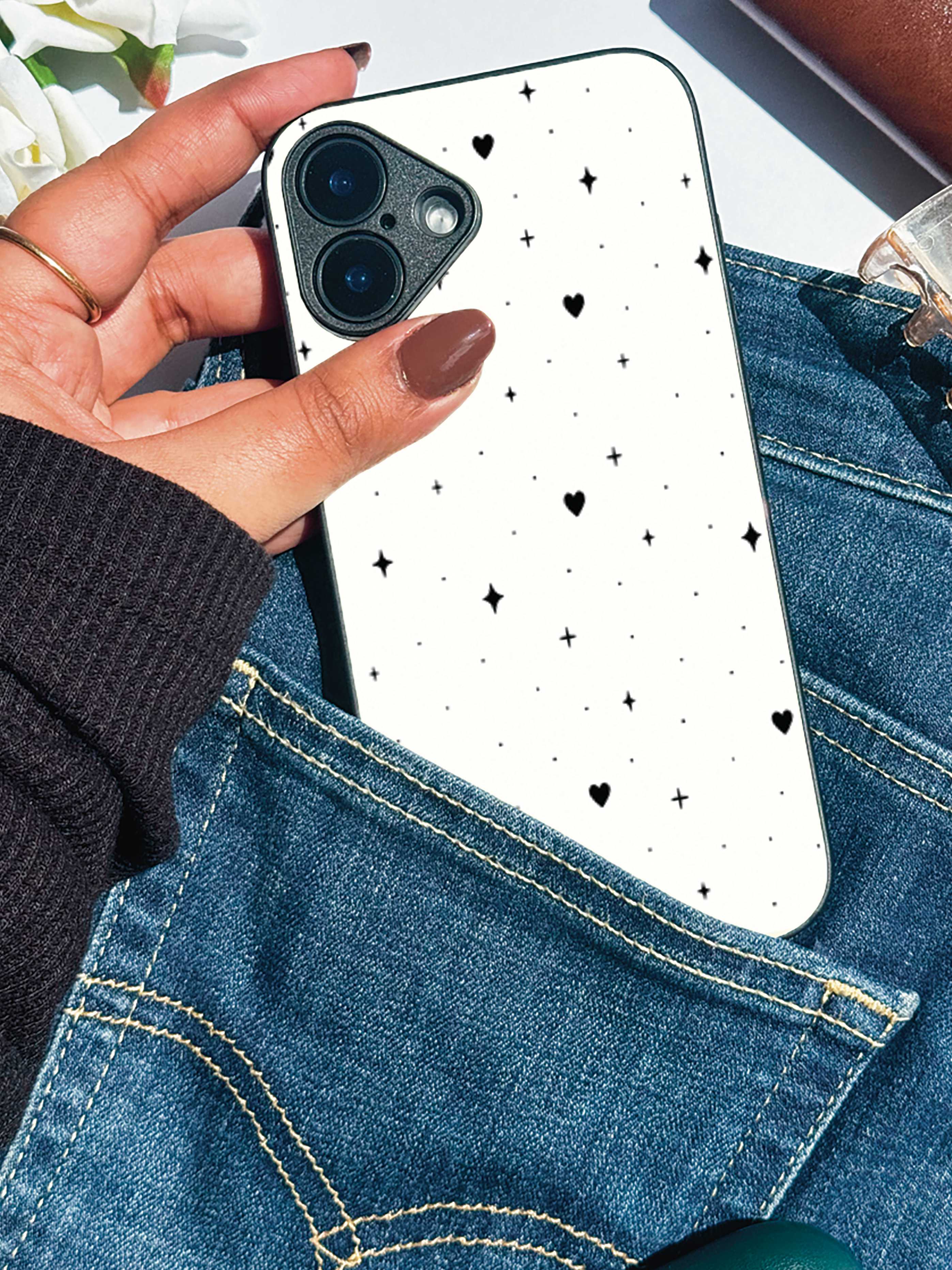 Starry Hearts Printed Glass Back iPhone Covers (11–16) Series | Aesthetic Designs