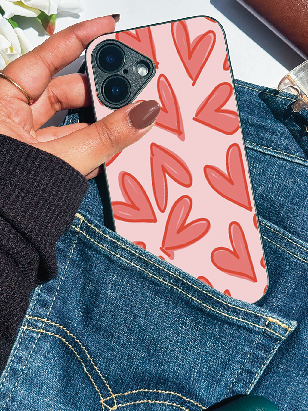 Love Scribbles Printed Glass Back iPhone Covers (11–16) Series | Cute Design