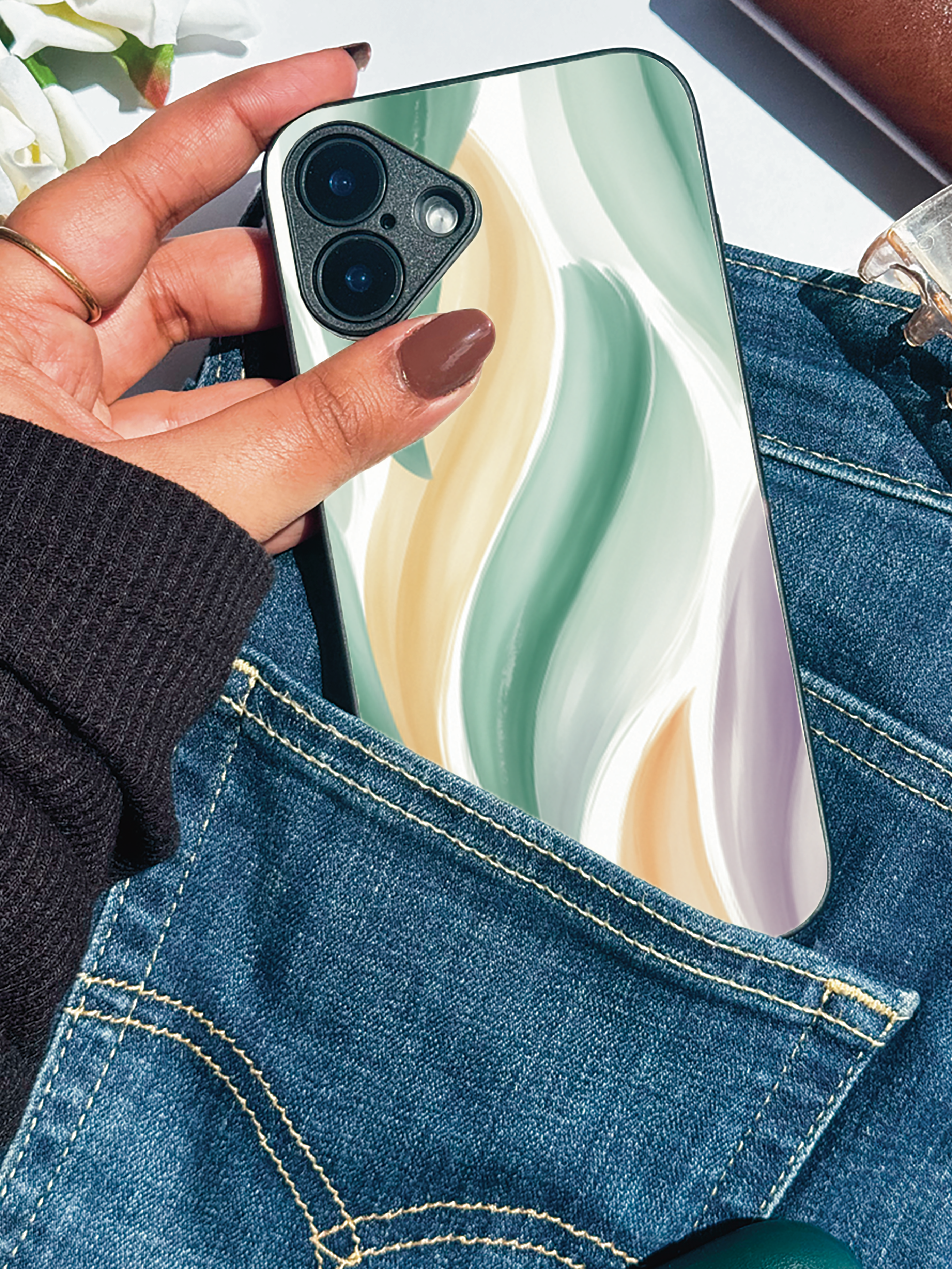 Ocean Mist Printed Glass Back iPhone Covers (11–16) Series | Aesthetic Design