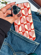Retro Hearts Printed Glass Back iPhone Covers (11–16) Series | Aesthetic Designs