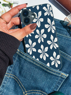 Navy Petals Printed Glass Back iPhone Covers (11–16) Series | Aesthetic Designs