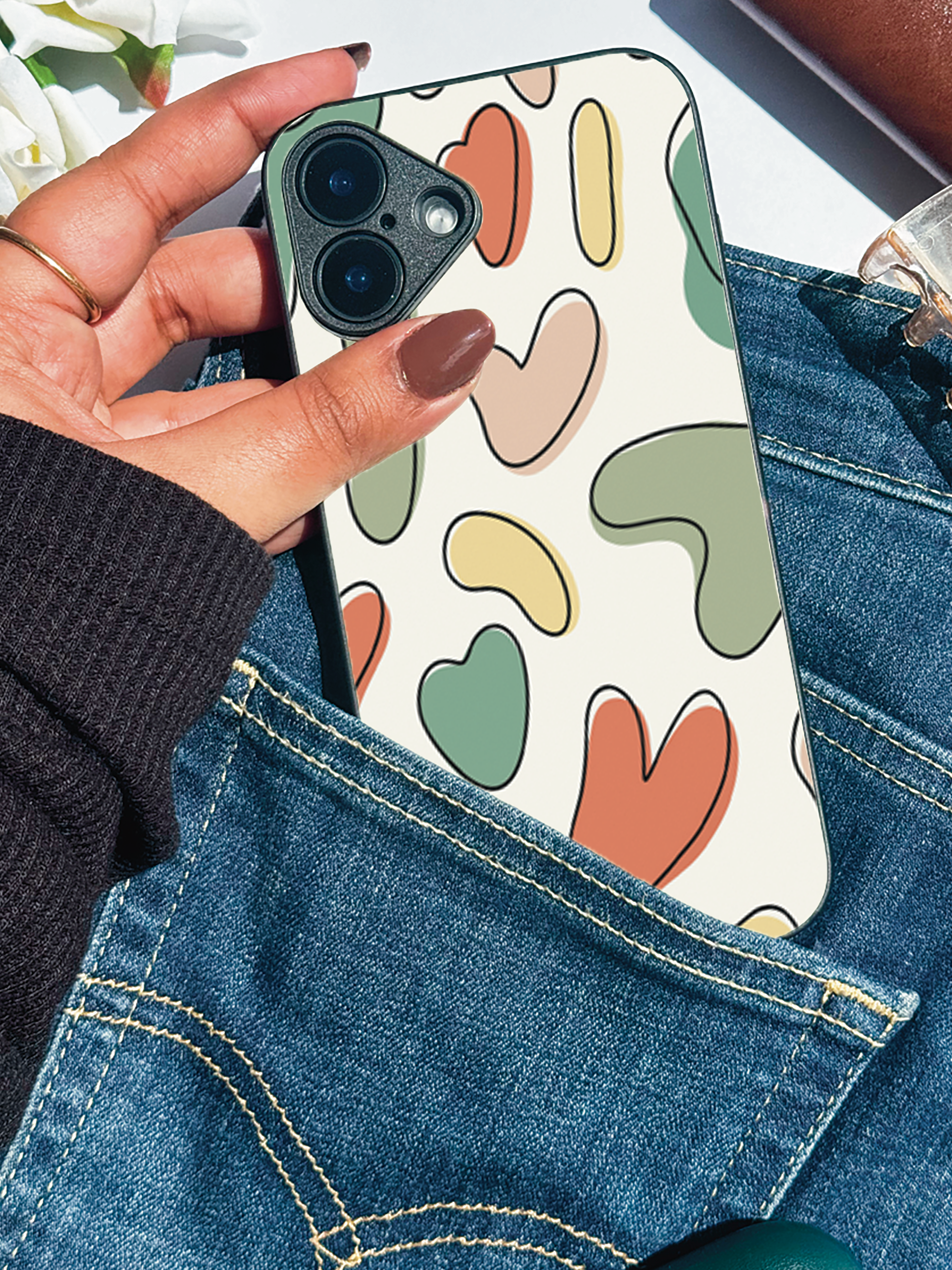 Heartsy Abstract Printed Glass Back iPhone Covers (11–16) Series | Cute Design