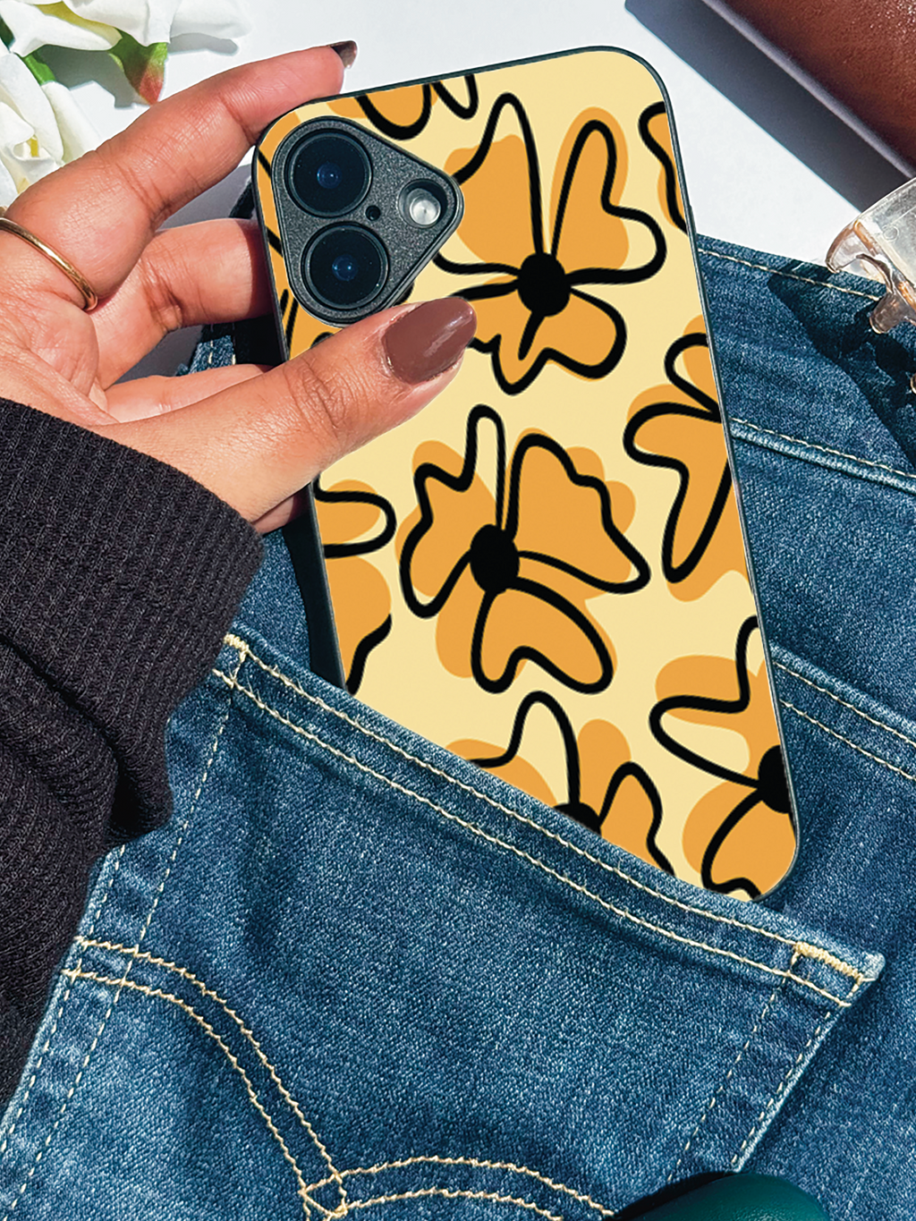 Floral Vibe Printed Glass Back iPhone Covers (11–16) Series | Cute Designs