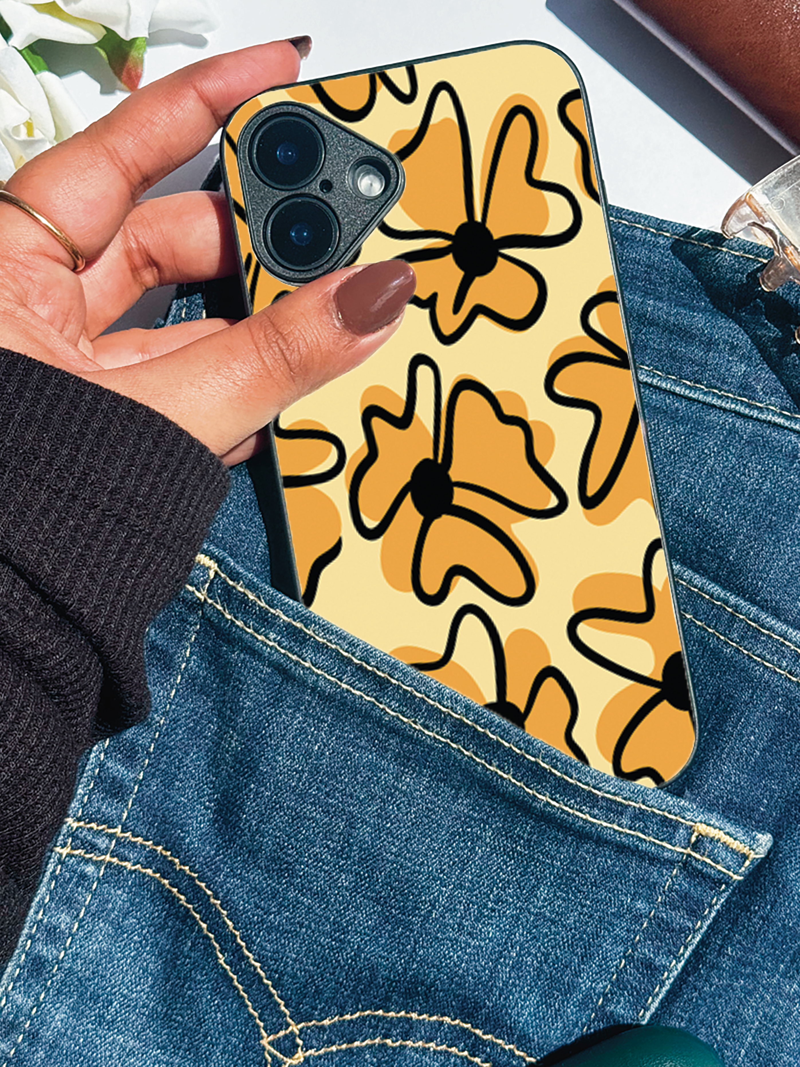 Floral Vibe Printed Glass Back iPhone Covers (11–16) Series | Cute Designs