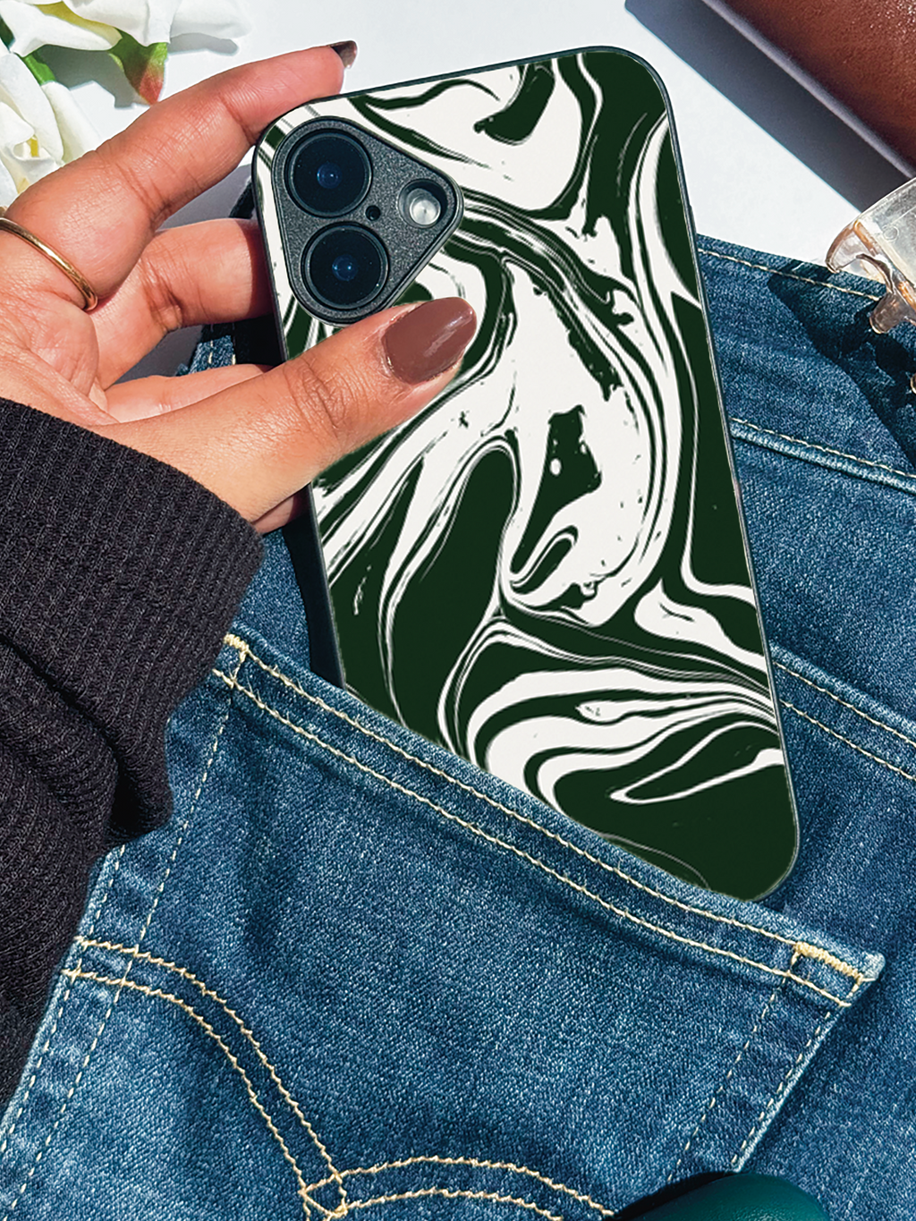 Dark Waves Printed Glass Back iPhone Covers (11–16) Series | Aesthetic Design