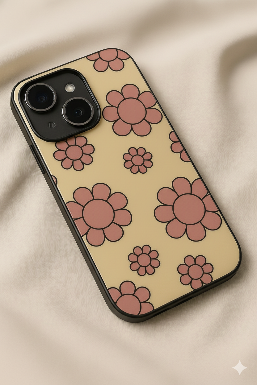 Pink Bloom Pop Printed Glass Back iPhone Covers (11–16) Series | Cute Designs