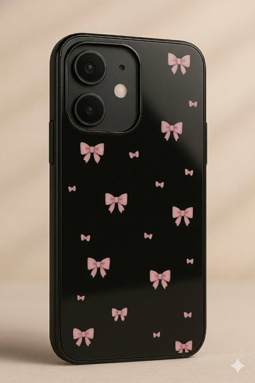 Glam Bow Printed Glass Back iPhone Covers (11–16) Series | Cute Designs
