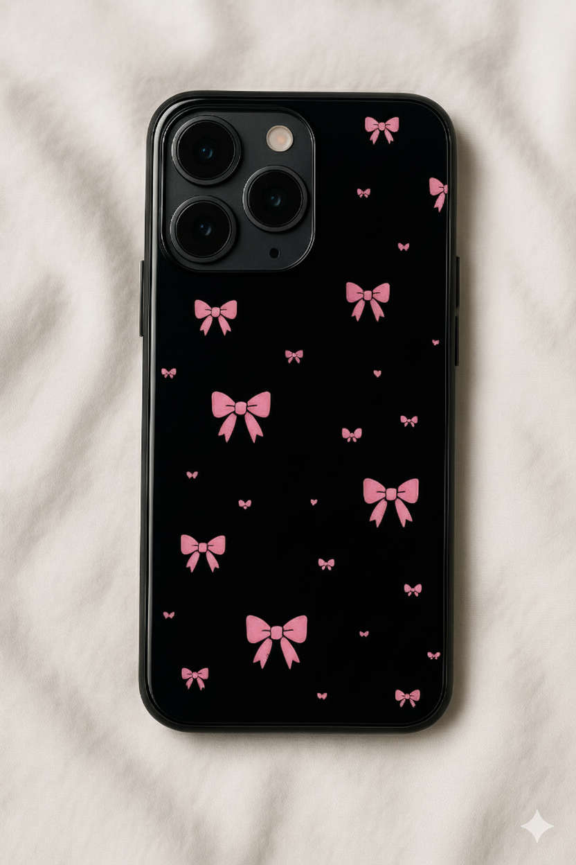 Glam Bow Printed Glass Back iPhone Covers (11–16) Series | Cute Designs
