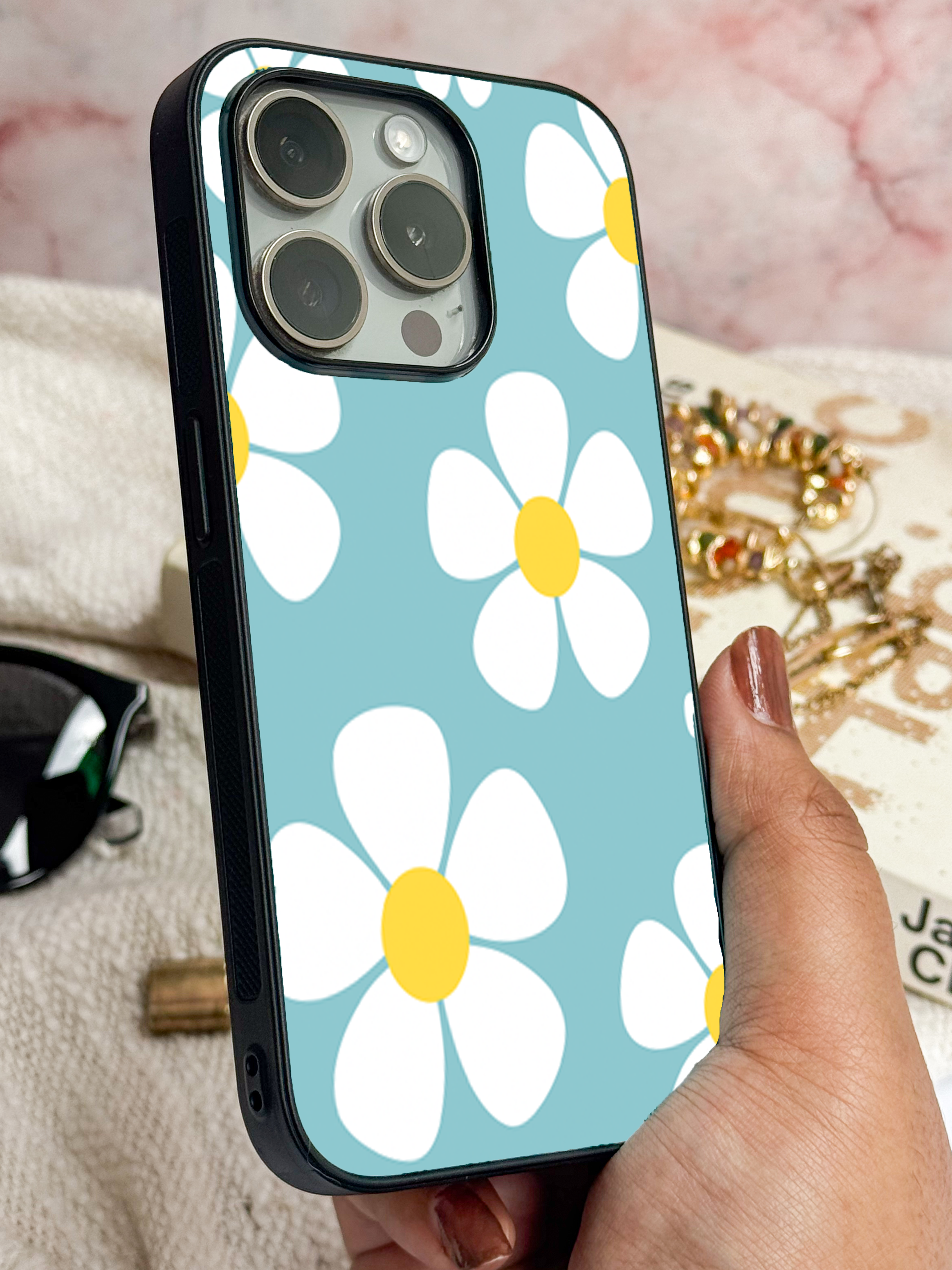 Fresh Bloom Printed Glass Back iPhone Covers (11–16) Series | Cute Design