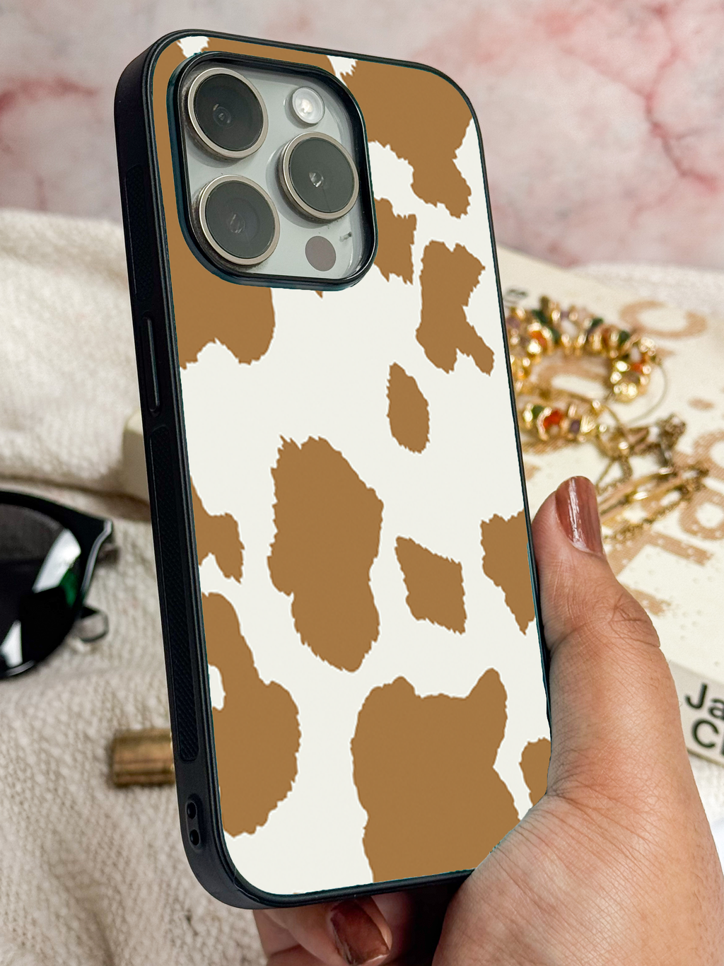 Mocha Moo Printed Glass Back iPhone Covers (11–16) Series | Aesthetic Designs