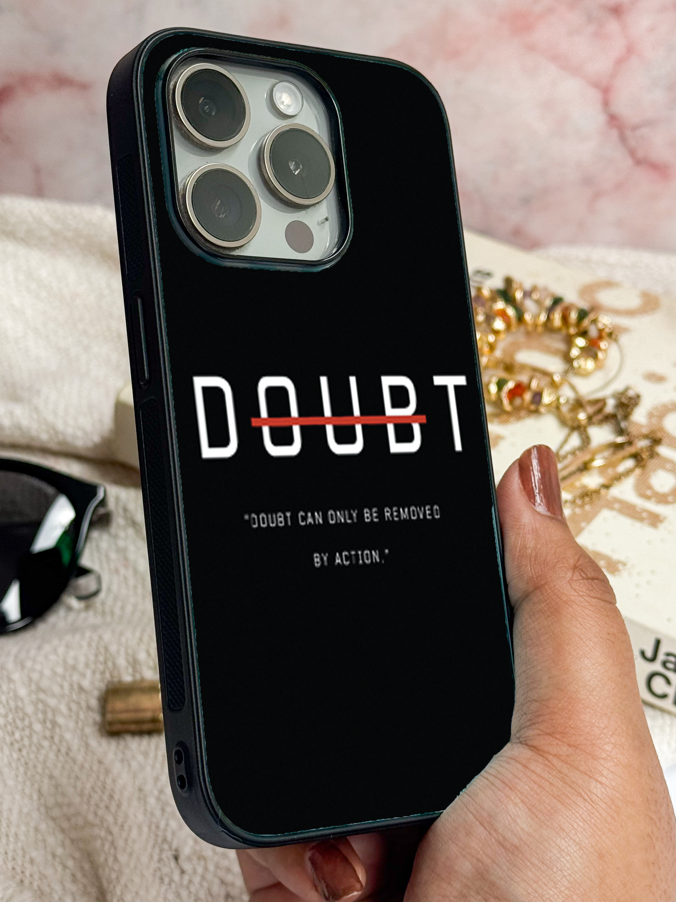 Erase Doubt Printed Glass Back iPhone Covers (11–16) Series | Aesthetic Designs