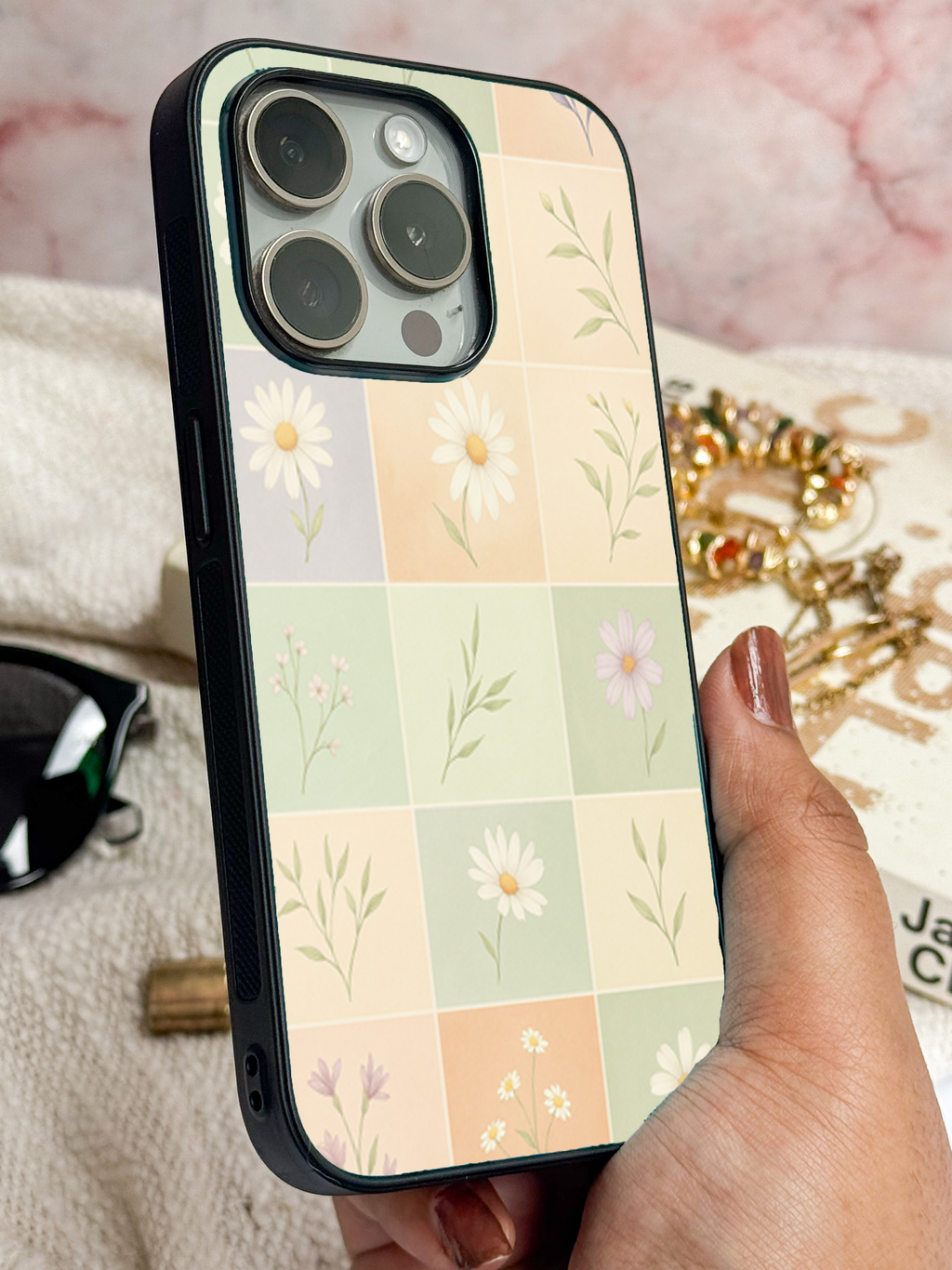 Pastel Tiles Printed Glass Back iPhone Covers (11–16) Series | Aesthetic Designs