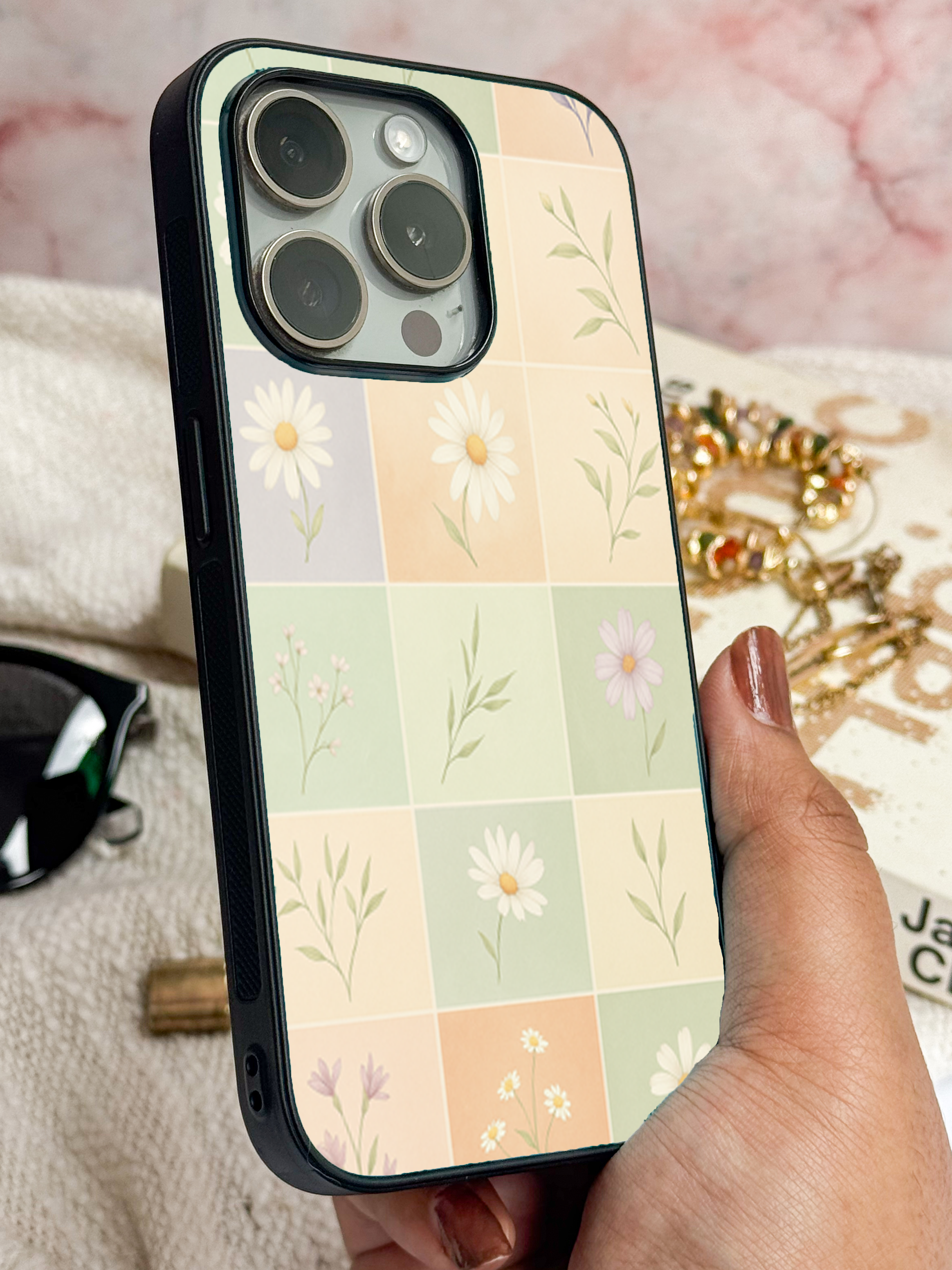 Pastel Tiles Printed Glass Back iPhone Covers (11–16) Series | Aesthetic Designs