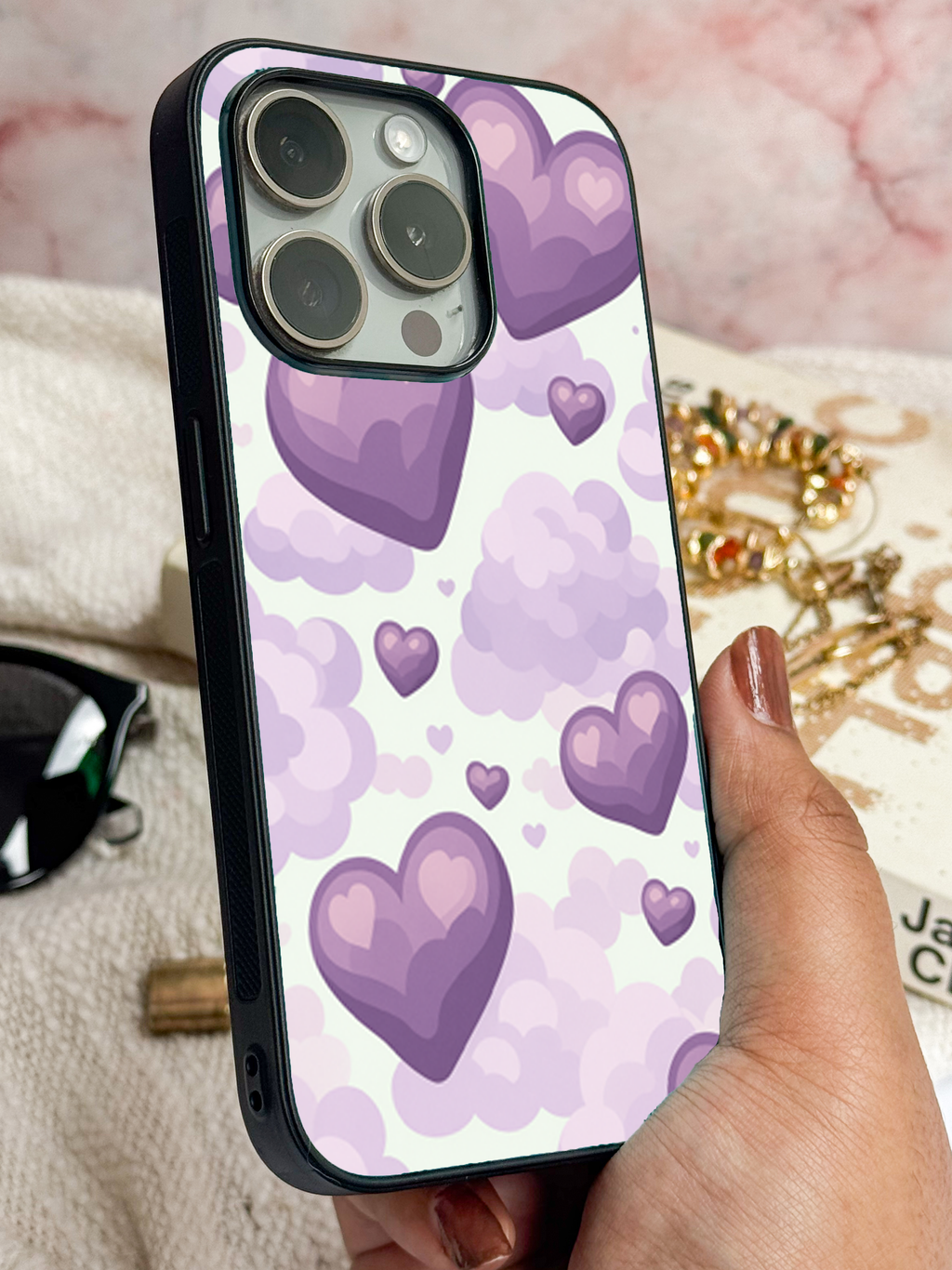Violet Dreams Printed Glass Back iPhone Covers (11–16) Series | Cute Design
