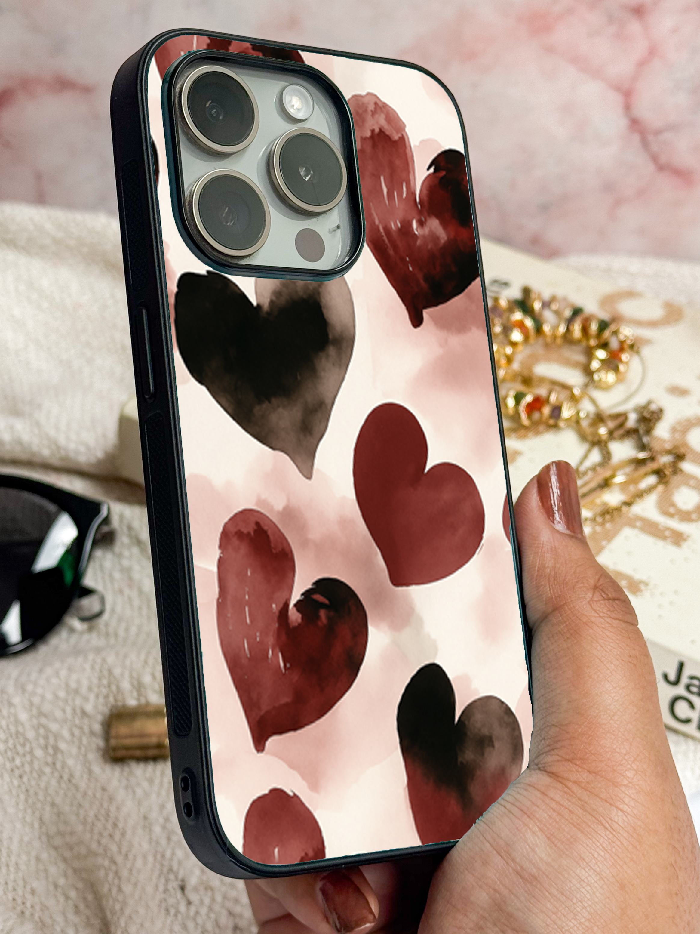 Crimson Love Printed Glass Back iPhone Covers (11–16) Series | Aesthetic Designs