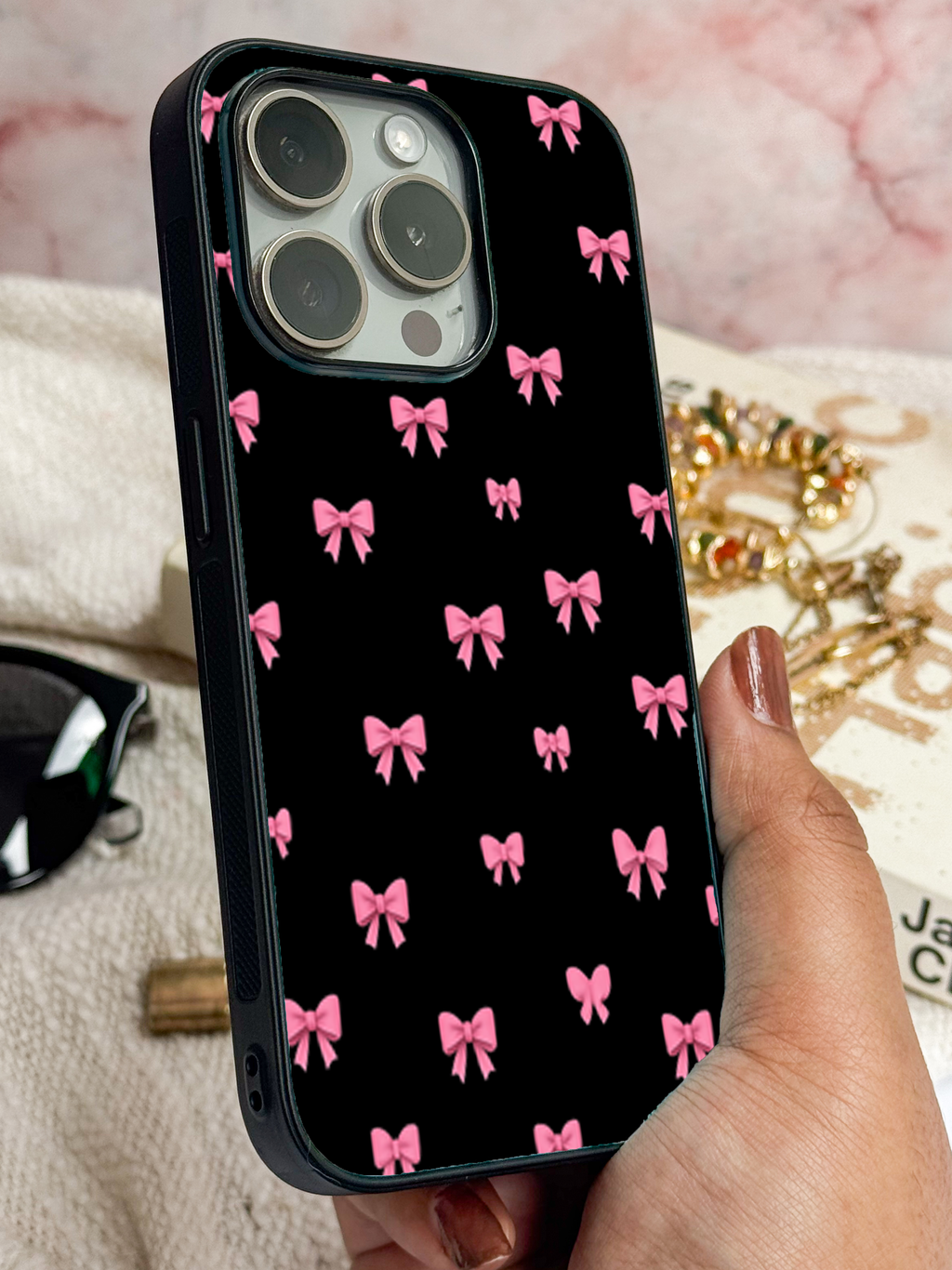 Glam Bow Printed Glass Back iPhone Covers (11–16) Series | Cute Designs