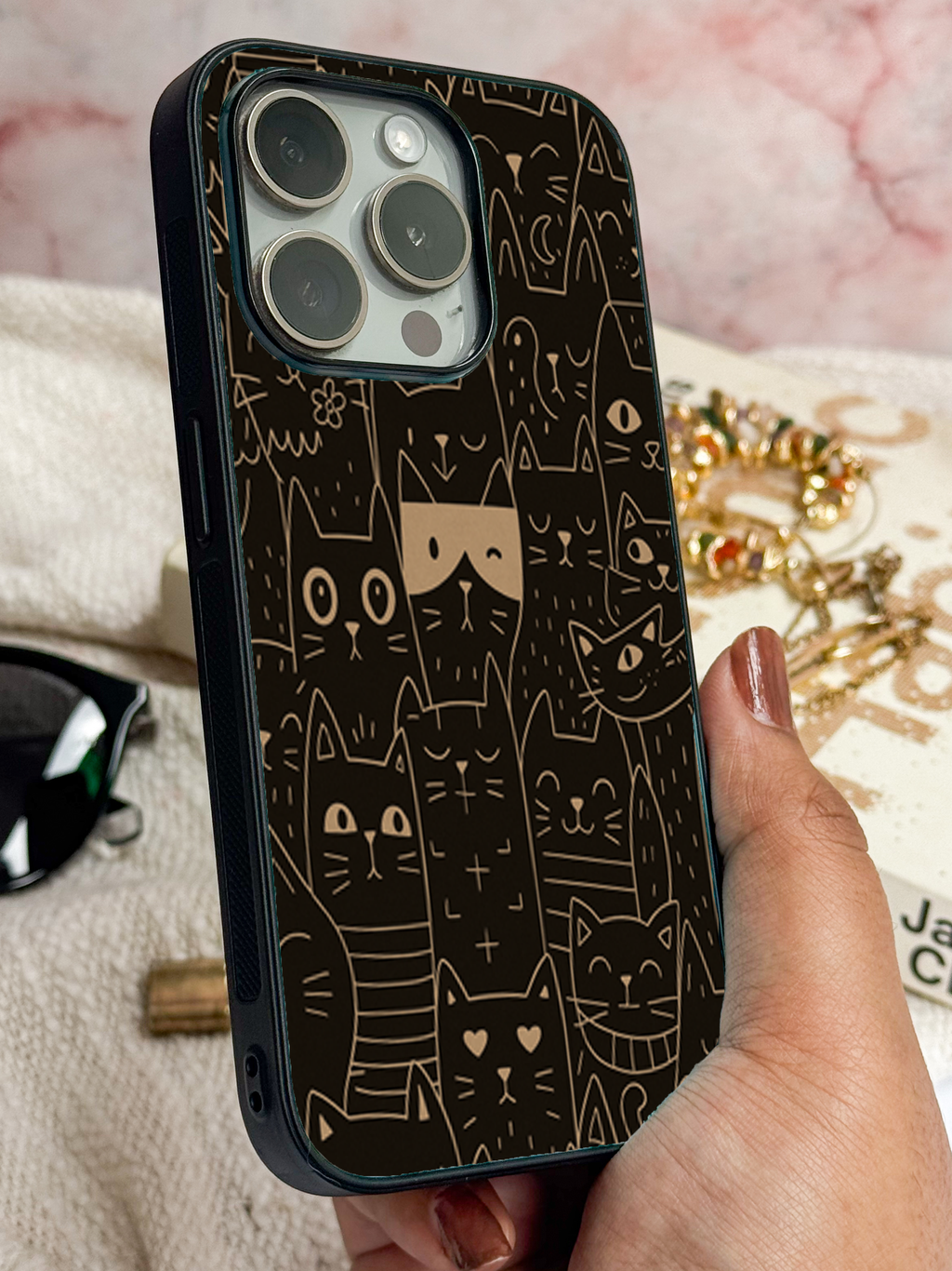 Meow Mood Printed Glass Back iPhone Covers (11–16) Series | Cute Designs