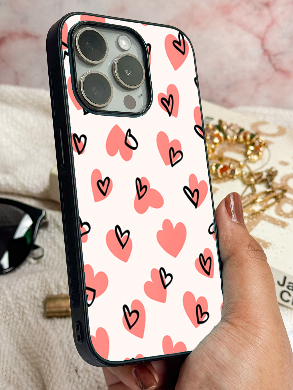 Love Doodle Printed Glass Back iPhone Covers (11–16) Series | Cute Designs