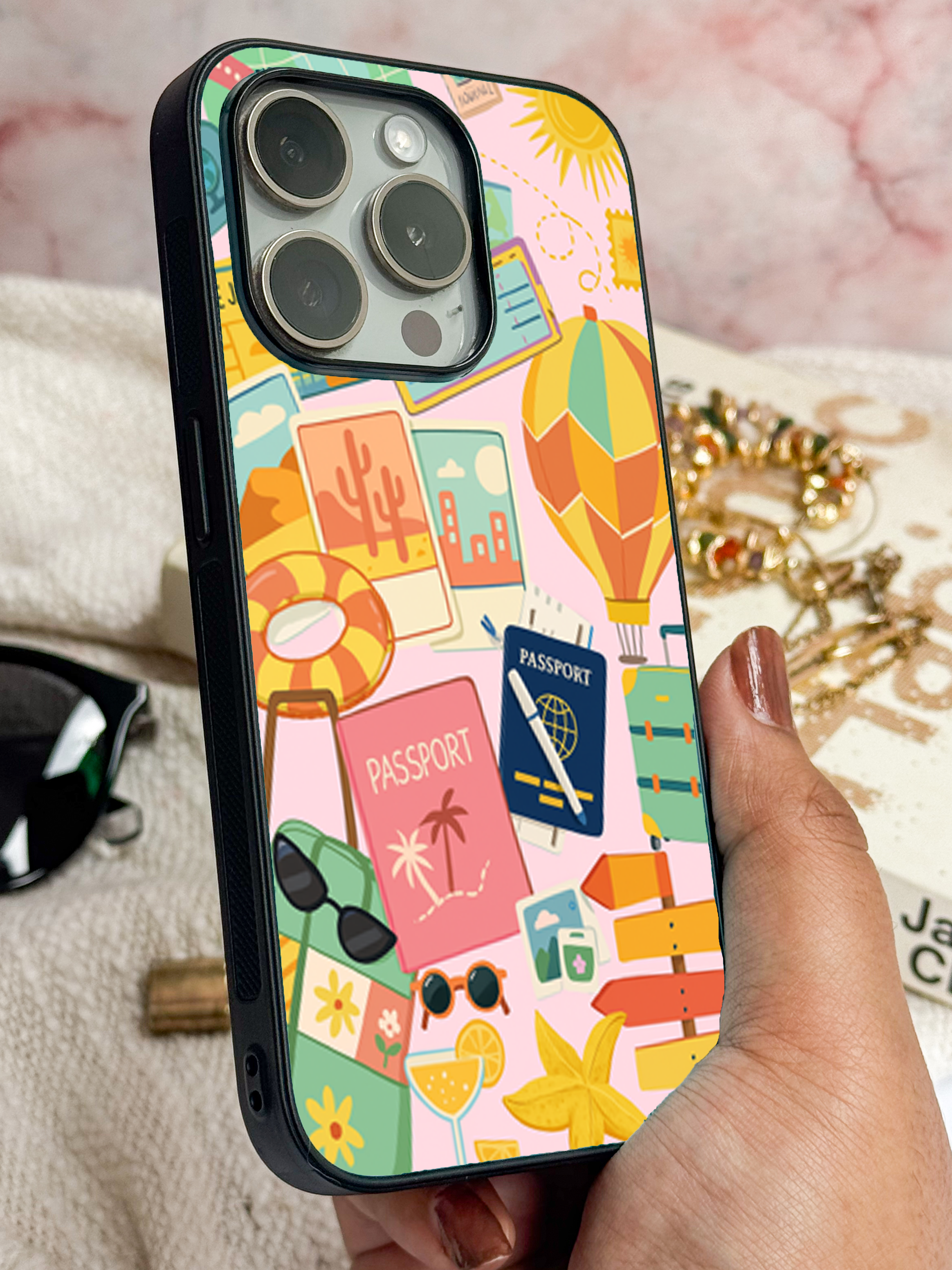 Vacay Vibes Printed Glass Back iPhone Covers (11–16) Series | Aesthetic Designs