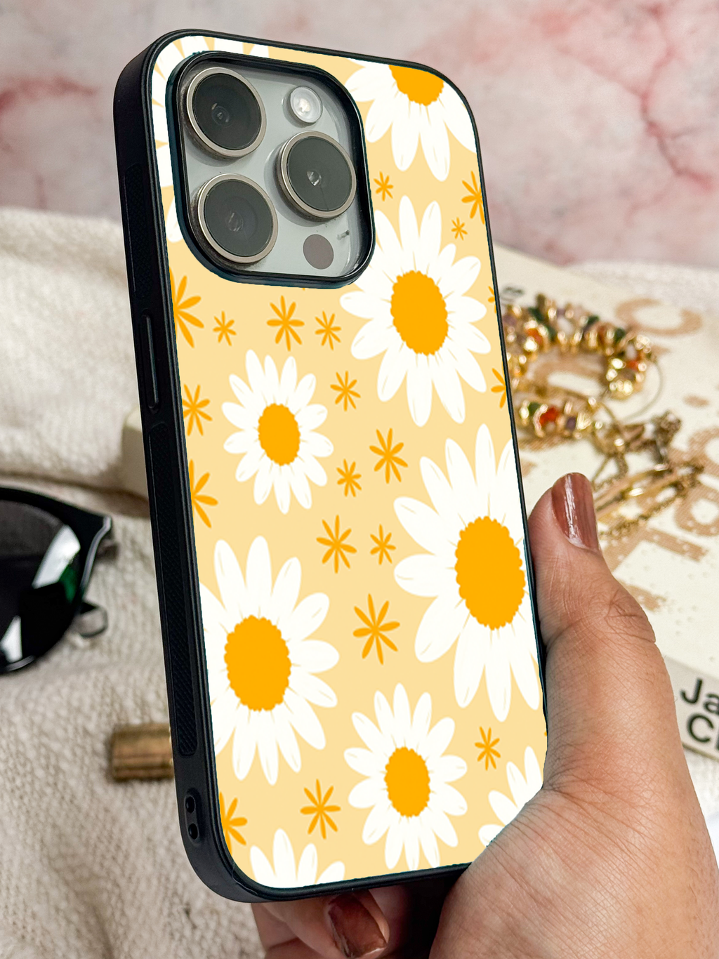 Floral Bliss Printed Glass Back iPhone Covers (11–16) Series | Cute Design